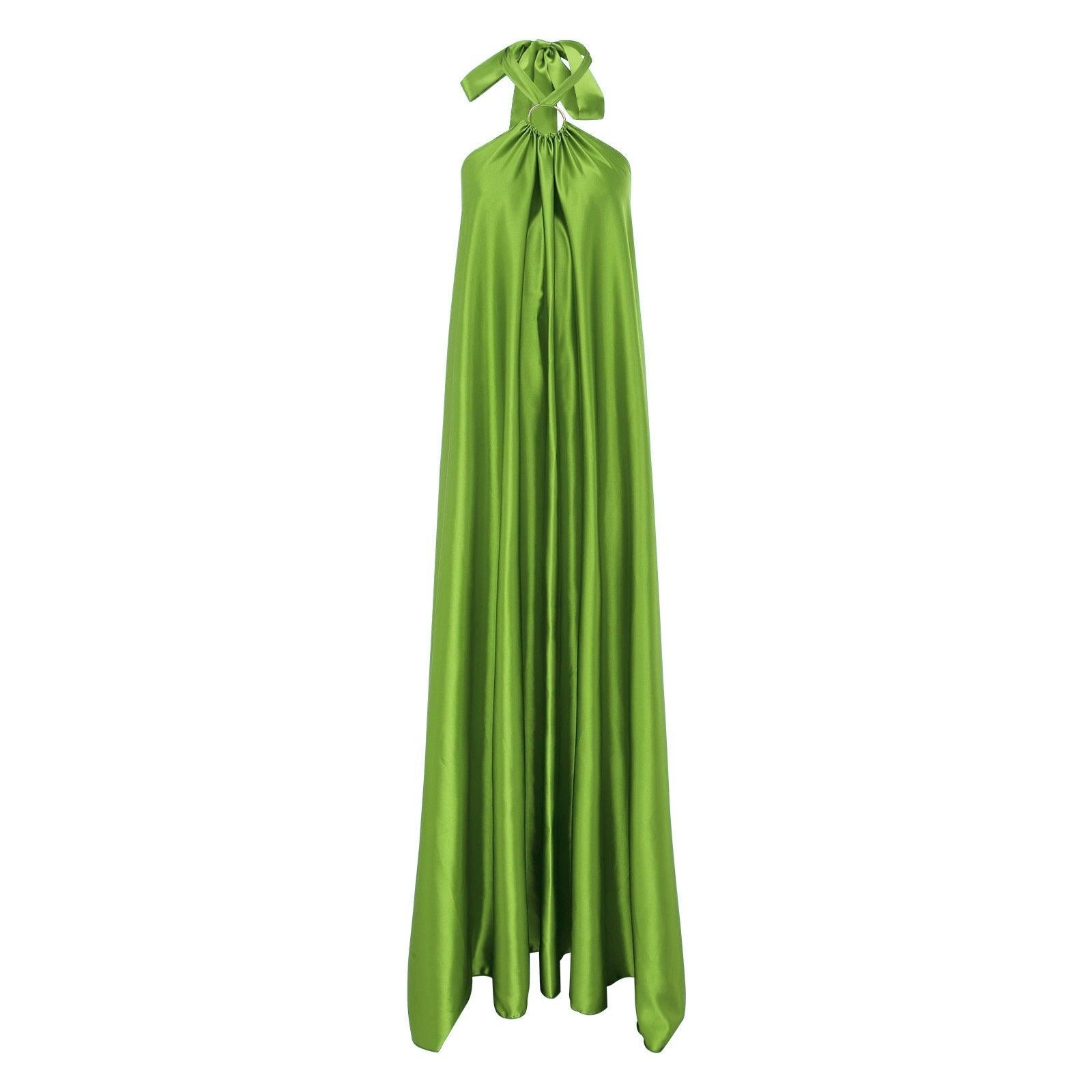 Long Formal Satin Dress Halter Neck Sleeveless Carauana Store