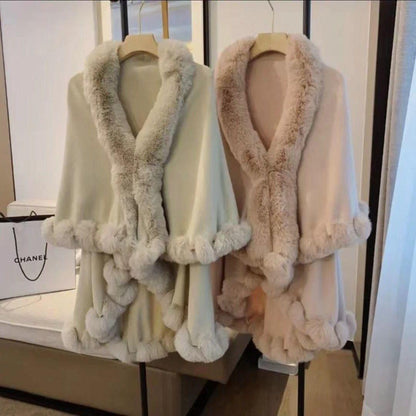 Loose Coat Faux Fox Fur Poncho Wool Coats Women Tassel Cloak Warm Outwear Carauana Store