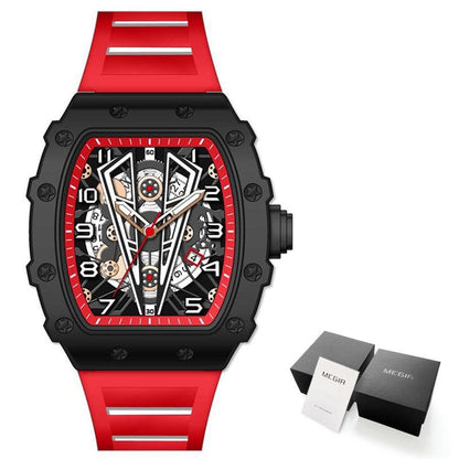 MEGIR Tonneau Dial Sport Watch For Men Fashion Waterproof Quartz Wristwatches Auto Date Luminous Silicone Strap 9006 Carauana Store
