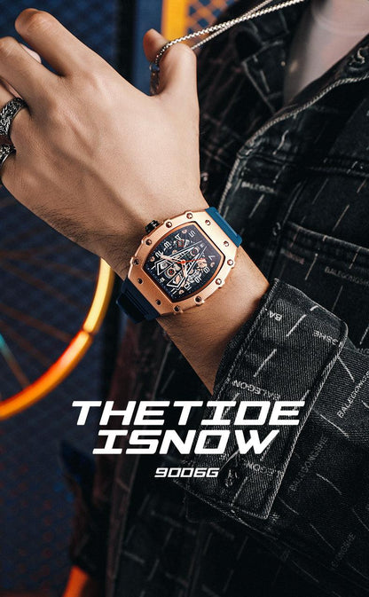 MEGIR Tonneau Dial Sport Watch For Men Fashion Waterproof Quartz Wristwatches Auto Date Luminous Silicone Strap 9006 Carauana Store