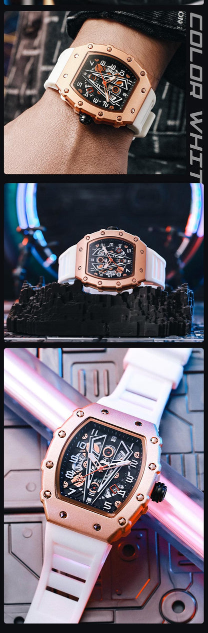 MEGIR Tonneau Dial Sport Watch For Men Fashion Waterproof Quartz Wristwatches Auto Date Luminous Silicone Strap 9006 Carauana Store