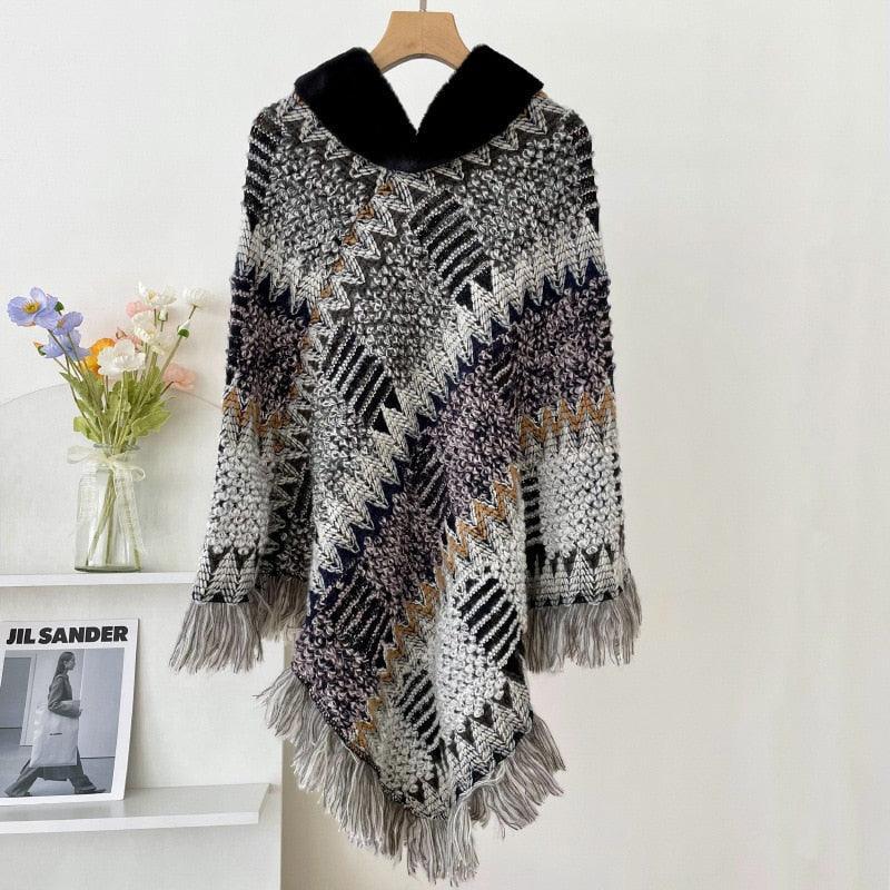 New Pullover Cloak Tassel Warm Shawl Imitation Wool Collar Ponchos Carauana Store