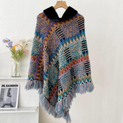New Pullover Cloak Tassel Warm Shawl Imitation Wool Collar Ponchos Carauana Store