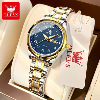 OLEVS 5567 Classic Quartz Watch for Women Set Elegant Dress Luminous Waterproof Week Date Clock Stainless Steel Wristwatch Gift Carauana Store