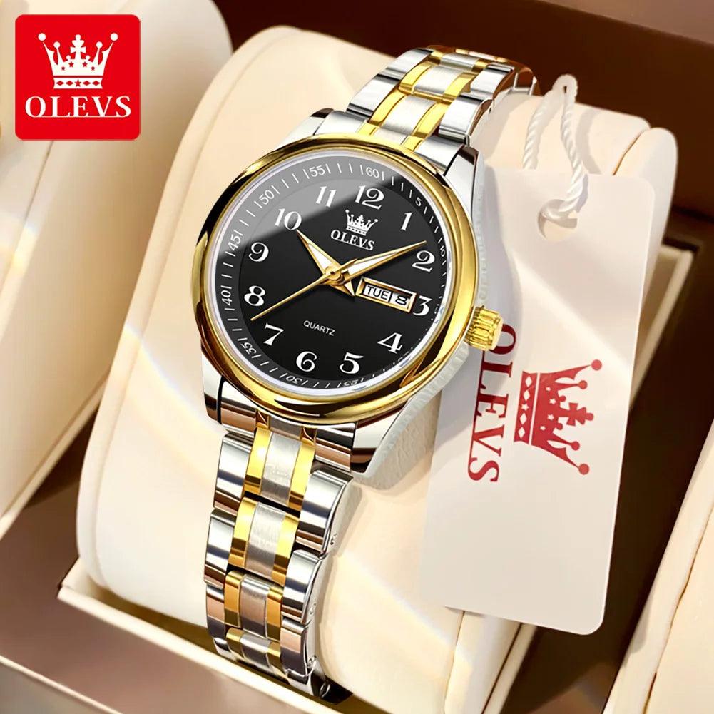 OLEVS 5567 Classic Quartz Watch for Women Set Elegant Dress Luminous Waterproof Week Date Clock Stainless Steel Wristwatch Gift Carauana Store