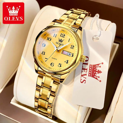 OLEVS 5567 Classic Quartz Watch for Women Set Elegant Dress Luminous Waterproof Week Date Clock Stainless Steel Wristwatch Gift Carauana Store
