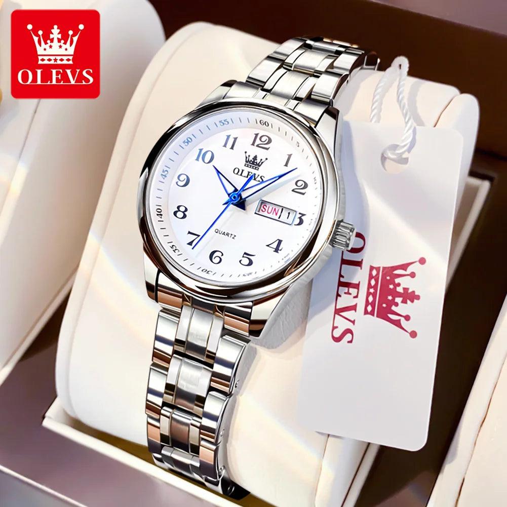 OLEVS 5567 Classic Quartz Watch for Women Set Elegant Dress Luminous Waterproof Week Date Clock Stainless Steel Wristwatch Gift Carauana Store