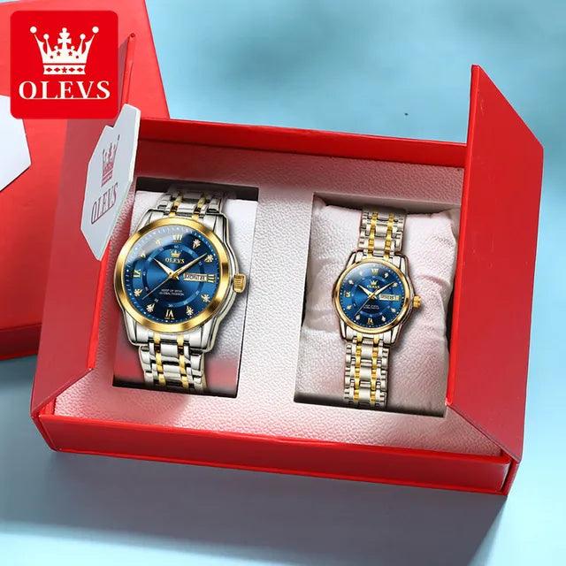 OLEVS Couple Watch Pair for Men and Women Stainless Steel Waterproof Men's Watches Luxury Gold Diamond Lover's Wristwatches 2023 Carauana Store