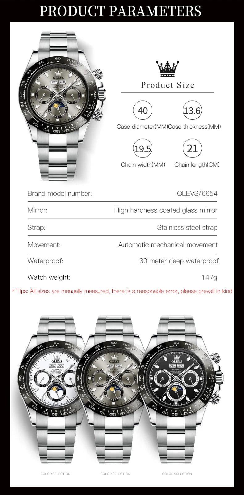 OLEVS Luxury Men's Chronograph Automatic Mechanical Wristwatch-Top Brand Watch Carauana Store
