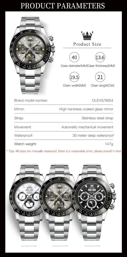 OLEVS Luxury Men's Chronograph Automatic Mechanical Wristwatch-Top Brand Watch Carauana Store