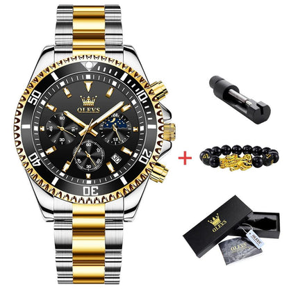 OLEVS Men Watch Stainless Steel Waterproof Luiminous Business Fashion Luxury Men's Watch Date Moon Phase Quartz Watches For Men Carauana Store