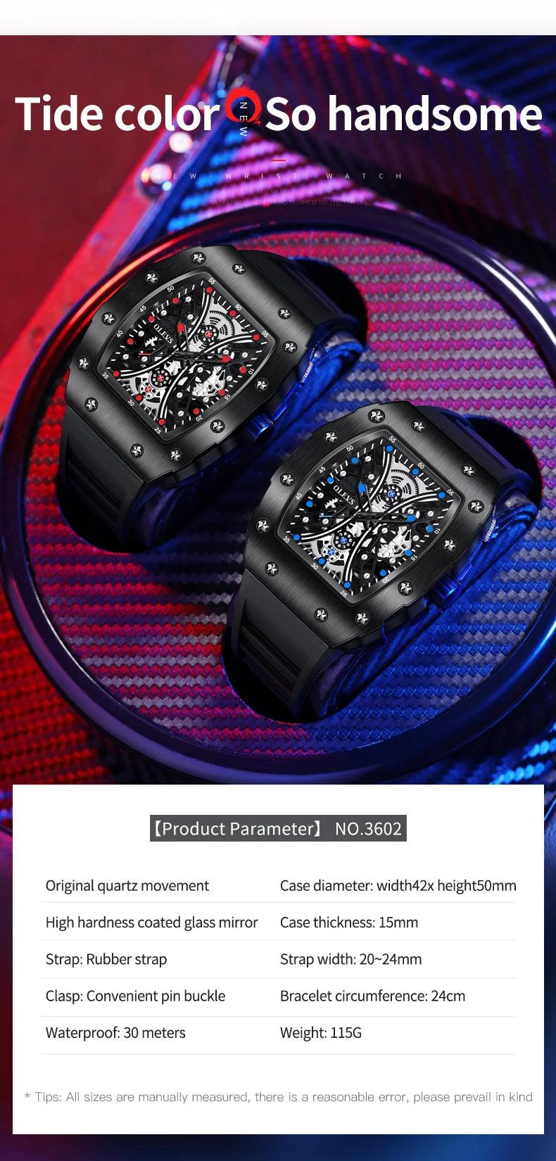 OLEVS Men's Fashion Barrel Shaped Dial Quartz Wristwatch Carauana Store