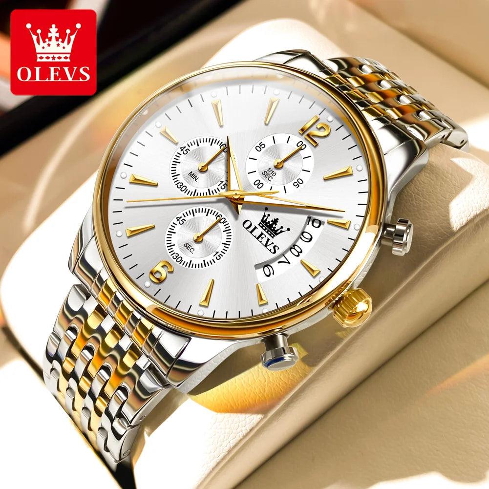 OLEVS Men's Watch Waterproof Luminous Wrist Watch Quartz Stainless Steel Watch for Men Pilot Top Brand Male Watches Carauana Store
