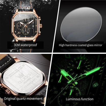 OLEVS Original Certification Top Luxury Men's Watches Waterproof Fashion Luminous Multifunctional Quartz Watch Leather Strap Carauana Store