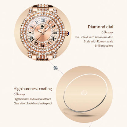 OLEVS Original Diamond Watch for Women Fashion Elegant Stainless Steel Waterproof Quartz Wristwatch Luxury Ladies Dress Watches Carauana Store