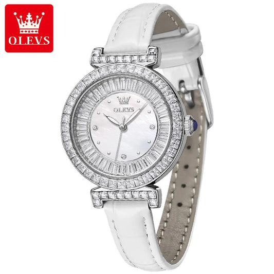 OLEVS Women's Watches Light luxury Fashion Original Quartz Watch for Ladies Waterproof Leather Strap Luminous Diamond Ring Dial Carauana Store