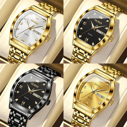 OLEVS/5528 Stainless Steel Luxury Quartz Watch | Elegant Tonneau Case with Shock Resistance and Week Display Carauana Store