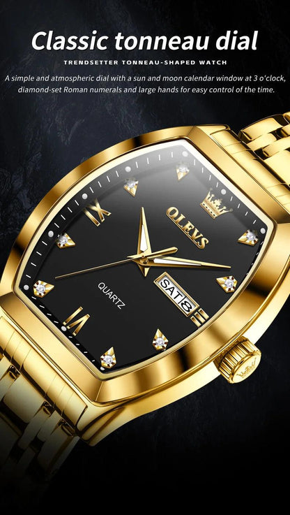 OLEVS/5528 Stainless Steel Luxury Quartz Watch | Elegant Tonneau Case with Shock Resistance and Week Display Carauana Store