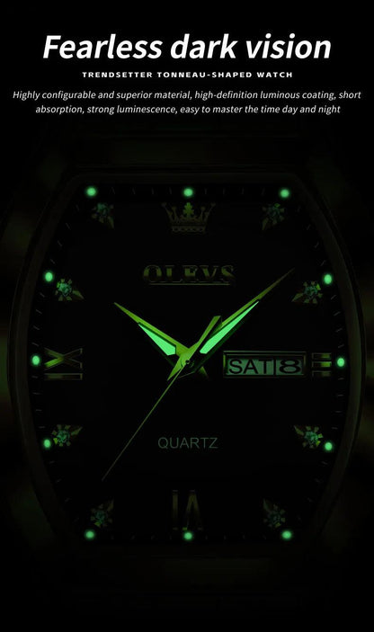 OLEVS/5528 Stainless Steel Luxury Quartz Watch | Elegant Tonneau Case with Shock Resistance and Week Display Carauana Store