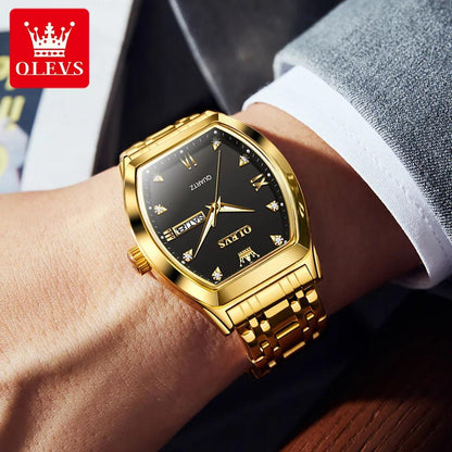 OLEVS/5528 Stainless Steel Luxury Quartz Watch | Elegant Tonneau Case with Shock Resistance and Week Display Carauana Store