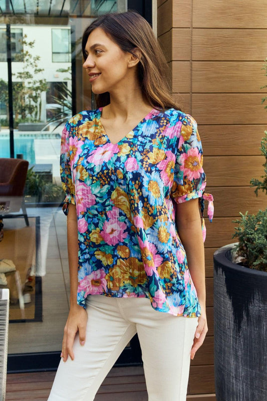 Petal Dew Full Size Floral V-Neck Tie Detail Blouse Carauana Store