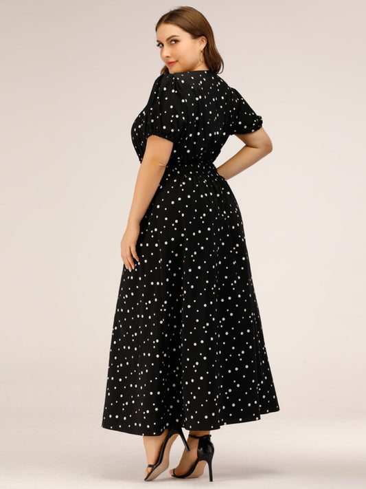 Plus Size Polka Dot Square Neck Dress Carauana Store