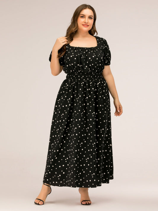 Plus Size Polka Dot Square Neck Dress Carauana Store