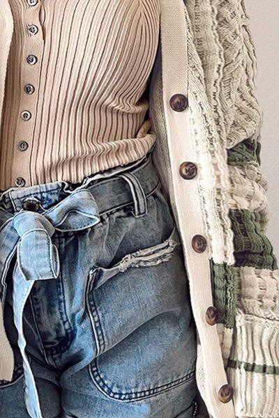 Plus Size Striped Button Up Dropped Shoulder Cardigan Carauana Store