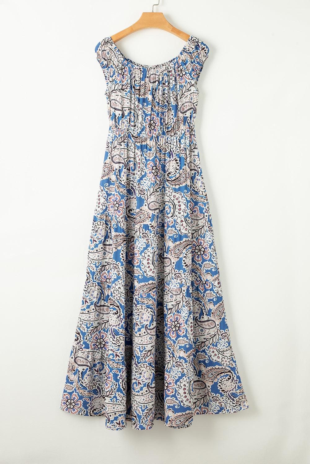 Printed Off-Shouder Short Sleeve Dress Carauana Store