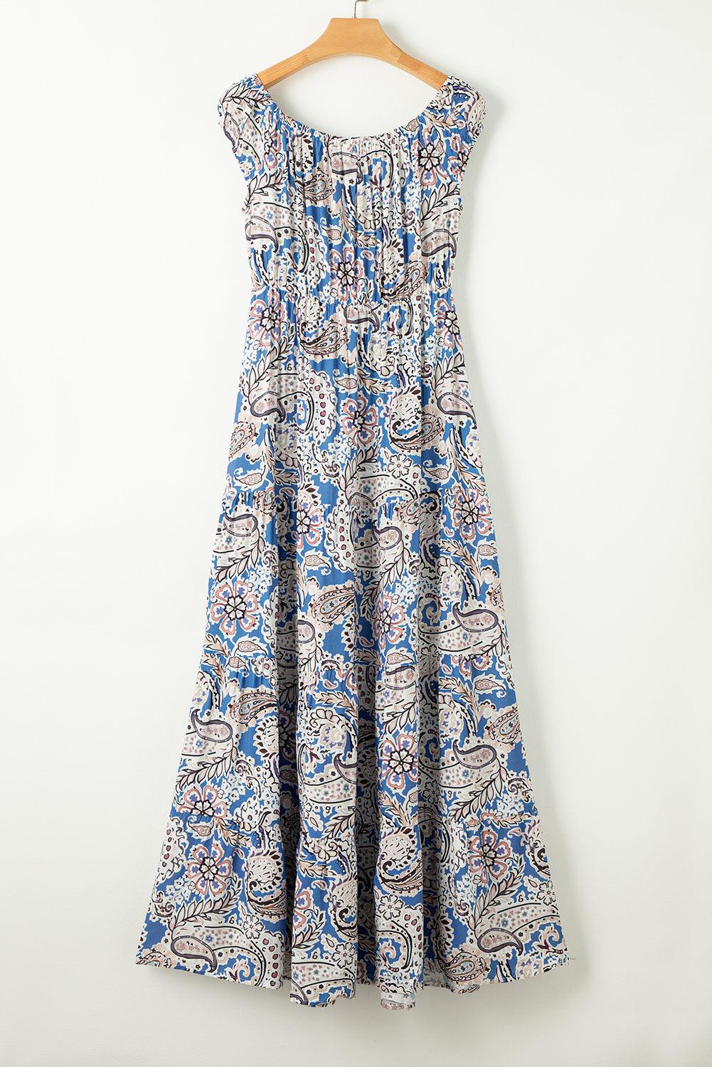 Printed Off-Shouder Short Sleeve Dress Carauana Store