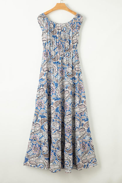 Printed Off-Shouder Short Sleeve Dress Carauana Store