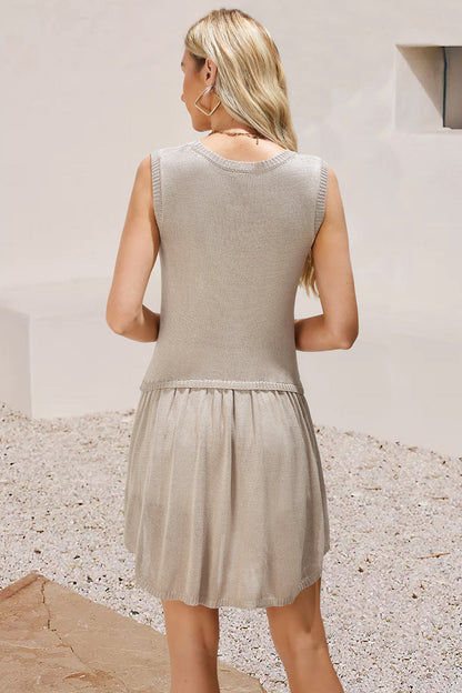 Ruched Round Neck Sleeveless Knit Dress Carauana Store