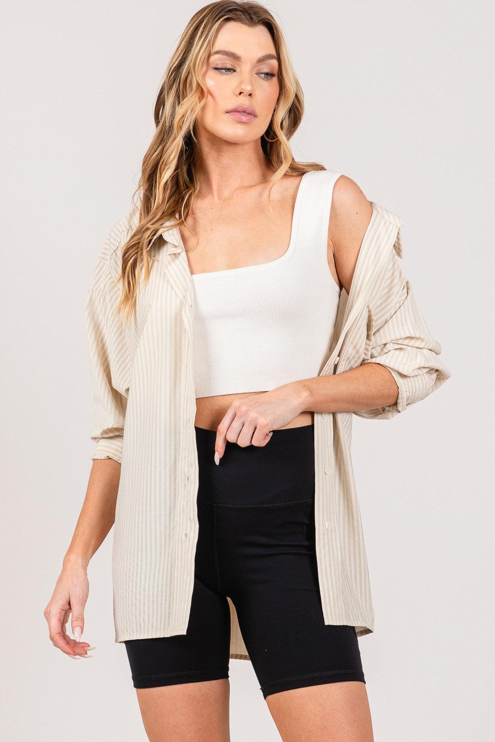 SAGE + FIG Striped Button Up Long Sleeve Shirt Carauana Store