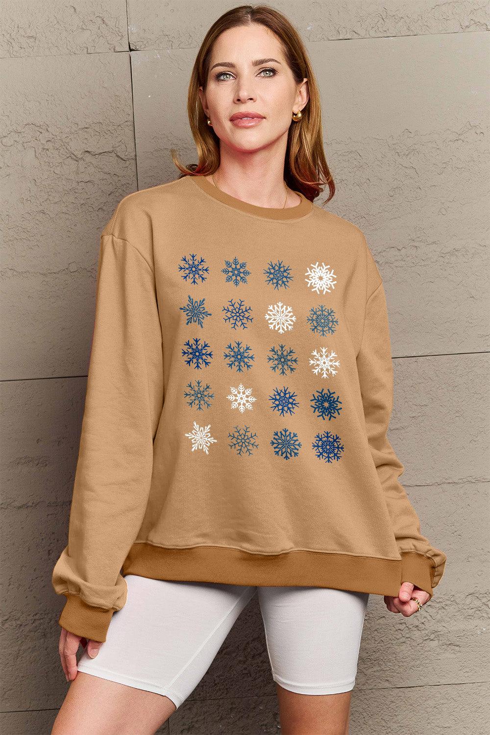 Simply Love Full Size Snowflakes Round Neck Sweatshirt Carauana Store