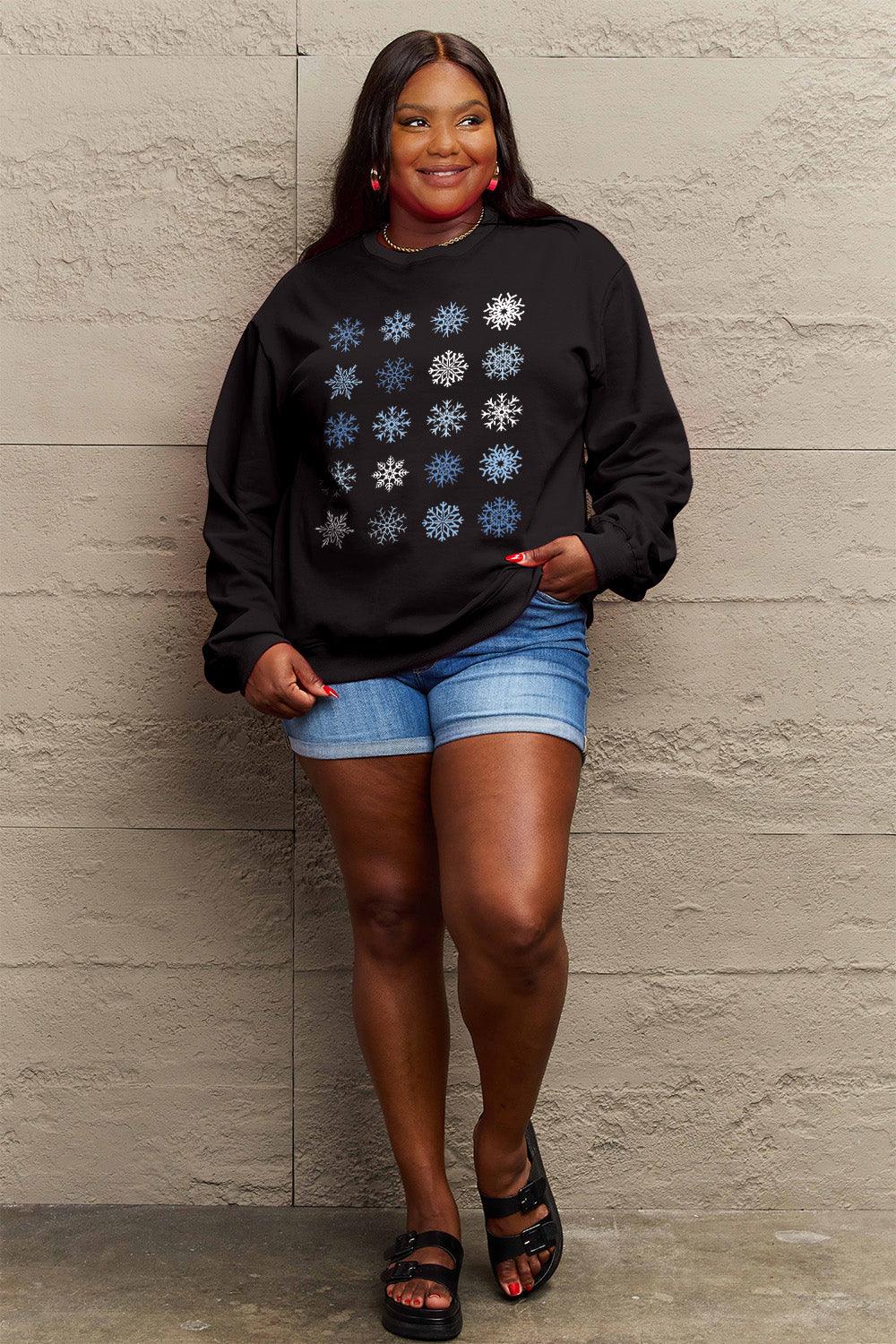 Simply Love Full Size Snowflakes Round Neck Sweatshirt Carauana Store