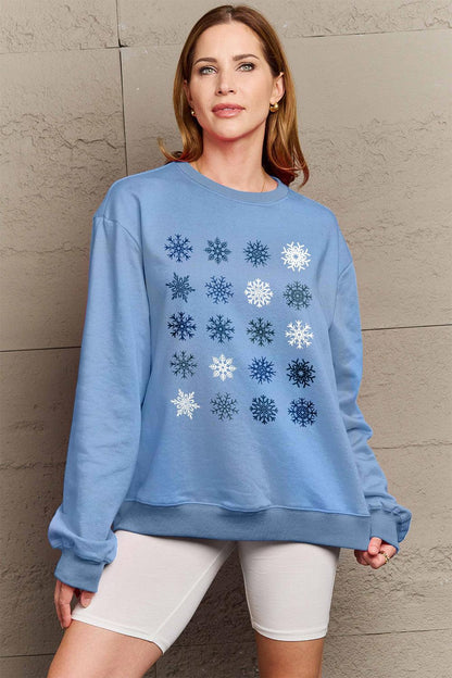 Simply Love Full Size Snowflakes Round Neck Sweatshirt Carauana Store