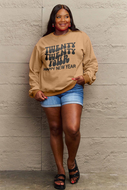 Simply Love Full Size TWENTY TWENTY FOUR HAPPY NEW YEAR Dropped Shoulder Sweatshirt Carauana Store