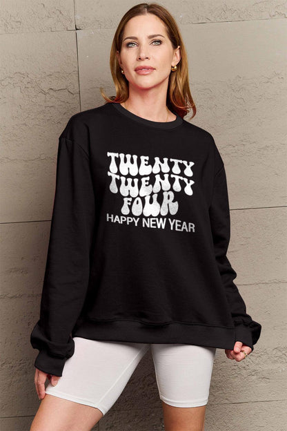 Simply Love Full Size TWENTY TWENTY FOUR HAPPY NEW YEAR Dropped Shoulder Sweatshirt Carauana Store