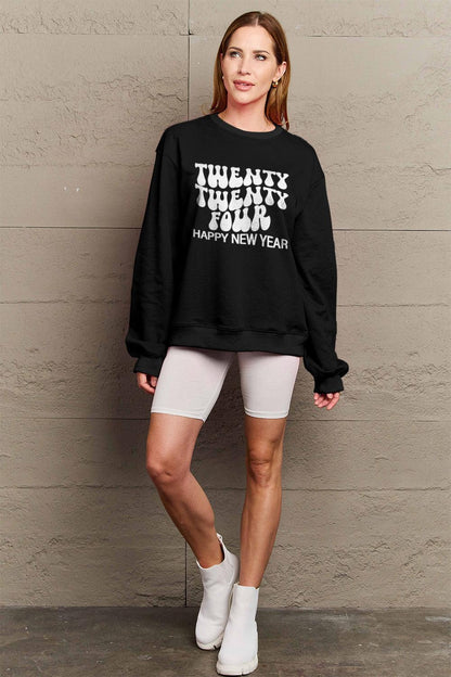 Simply Love Full Size TWENTY TWENTY FOUR HAPPY NEW YEAR Dropped Shoulder Sweatshirt Carauana Store
