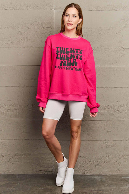 Simply Love Full Size TWENTY TWENTY FOUR HAPPY NEW YEAR Dropped Shoulder Sweatshirt Carauana Store
