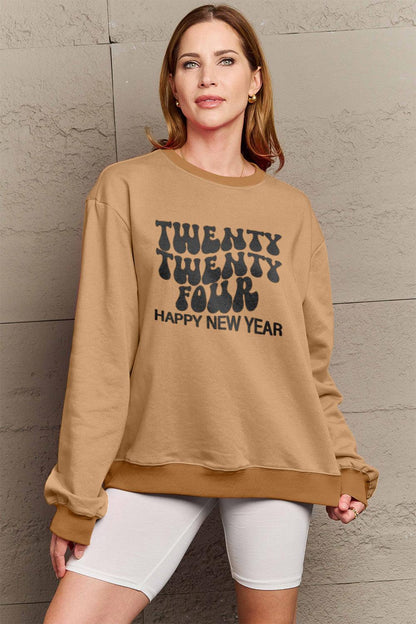 Simply Love Full Size TWENTY TWENTY FOUR HAPPY NEW YEAR Dropped Shoulder Sweatshirt Carauana Store