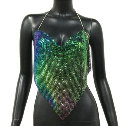Solid Sequin Metal Cropped Tank Top Carauana Store