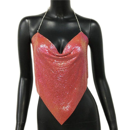 Solid Sequin Metal Cropped Tank Top Carauana Store