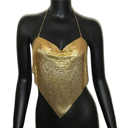 Solid Sequin Metal Cropped Tank Top Carauana Store
