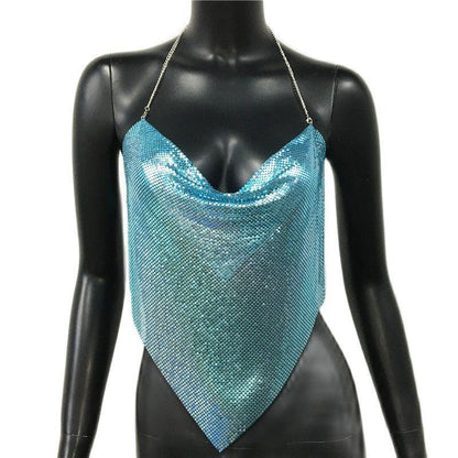 Solid Sequin Metal Cropped Tank Top Carauana Store