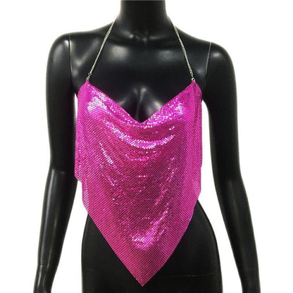 Solid Sequin Metal Cropped Tank Top Carauana Store