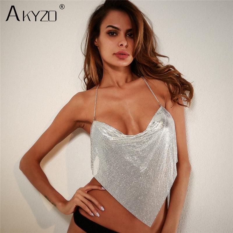 Solid Sequin Metal Cropped Tank Top Carauana Store