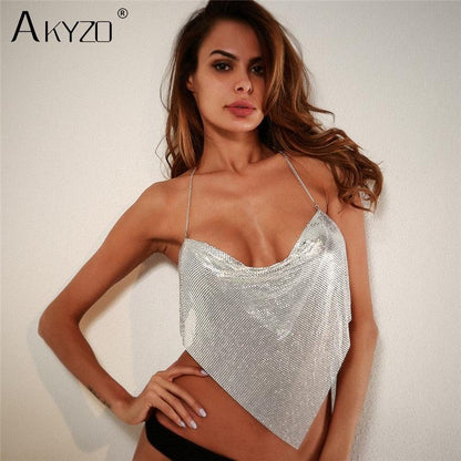 Solid Sequin Metal Cropped Tank Top Carauana Store