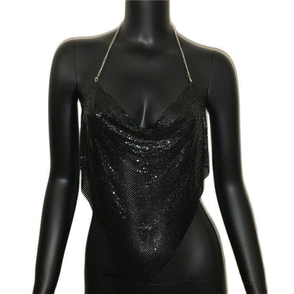 Solid Sequin Metal Cropped Tank Top Carauana Store