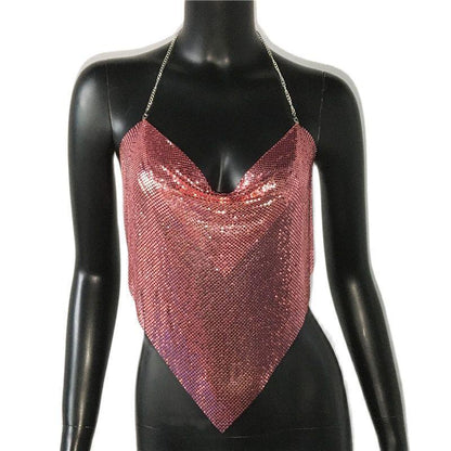 Solid Sequin Metal Cropped Tank Top Carauana Store